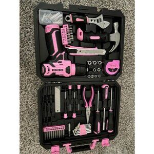 126 pcs Drill Set: Tool Set with 8V Pink Cordless Drill, Home Tool Kit